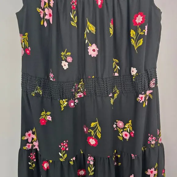 Kate Spade Ma Cherie In Bloom Black Floral Smocked Waist Tiered A Line Dress - Picture 10 of 10